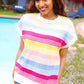 Feeling Playful Blue & Fuchsia Striped Short Dolman Sleeve Knit Top