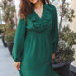 Beautiful You Holiday Green Overlap Ruffle V Neck Midi Dress