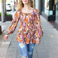 Fall in Love Taupe & Rust Floral Print Babydoll Bubble Sleeve Top