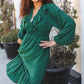 Beautiful You Holiday Green Overlap Ruffle V Neck Midi Dress