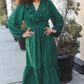 Beautiful You Holiday Green Overlap Ruffle V Neck Midi Dress