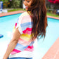 Feeling Playful Blue & Fuchsia Striped Short Dolman Sleeve Knit Top