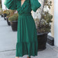 Beautiful You Holiday Green Overlap Ruffle V Neck Midi Dress