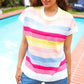 Feeling Playful Blue & Fuchsia Striped Short Dolman Sleeve Knit Top