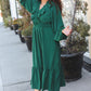 Beautiful You Holiday Green Overlap Ruffle V Neck Midi Dress