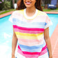 Feeling Playful Blue & Fuchsia Striped Short Dolman Sleeve Knit Top