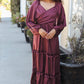 Holiday Vibes Wine Satin Front Overlap Smocked Back Maxi Dress