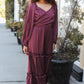 Holiday Vibes Wine Satin Front Overlap Smocked Back Maxi Dress