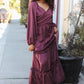 Holiday Vibes Wine Satin Front Overlap Smocked Back Maxi Dress