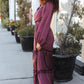 Holiday Vibes Wine Satin Front Overlap Smocked Back Maxi Dress