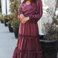 Holiday Vibes Wine Satin Front Overlap Smocked Back Maxi Dress