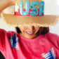 USA Sequin Frayed Edge Straw Hat