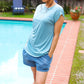 Charming in Aqua Asymmetrical Shirred Modal Top