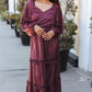 Holiday Vibes Wine Satin Front Overlap Smocked Back Maxi Dress