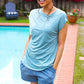 Charming in Aqua Asymmetrical Shirred Modal Top