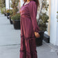 Holiday Vibes Wine Satin Front Overlap Smocked Back Maxi Dress