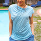 Charming in Aqua Asymmetrical Shirred Modal Top