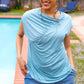 Charming in Aqua Asymmetrical Shirred Modal Top