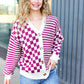 Cozy Days Magenta Checkered & Striped Button-Down Cardigan