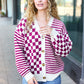 Cozy Days Magenta Checkered & Striped Button-Down Cardigan