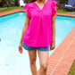 Summer Days Fuchsia Banded V Neck Flutter Sleeve Top