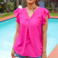 Summer Days Fuchsia Banded V Neck Flutter Sleeve Top