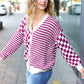 Cozy Days Magenta Checkered & Striped Button-Down Cardigan