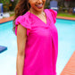 Summer Days Fuchsia Banded V Neck Flutter Sleeve Top