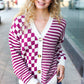 Cozy Days Magenta Checkered & Striped Button-Down Cardigan