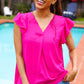 Summer Days Fuchsia Banded V Neck Flutter Sleeve Top