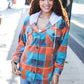 Stand Out Teal & Orange Plaid Fleece Hoodie Shacket