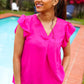 Summer Days Fuchsia Banded V Neck Flutter Sleeve Top