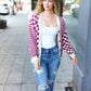 Cozy Days Magenta Checkered & Striped Button-Down Cardigan