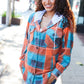 Stand Out Teal & Orange Plaid Fleece Hoodie Shacket