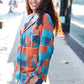 Stand Out Teal & Orange Plaid Fleece Hoodie Shacket