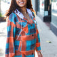 Stand Out Teal & Orange Plaid Fleece Hoodie Shacket