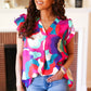 Find Yourself Fuchsia Geo Abstract V Neck Flutter Sleeve Top