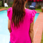 Summer Days Fuchsia Banded V Neck Flutter Sleeve Top