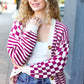 Cozy Days Magenta Checkered & Striped Button-Down Cardigan