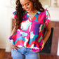 Find Yourself Fuchsia Geo Abstract V Neck Flutter Sleeve Top