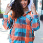 Stand Out Teal & Orange Plaid Fleece Hoodie Shacket