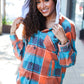 Stand Out Teal & Orange Plaid Fleece Hoodie Shacket