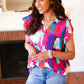 Find Yourself Fuchsia Geo Abstract V Neck Flutter Sleeve Top