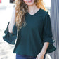 Falling In Love Hunter Green Hi-Lo Ruffle Sleeve Woven Top