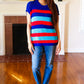 Forget Me Not Royal Blue Stripe Short Sleeve Dolman Sweater