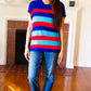 Forget Me Not Royal Blue Stripe Short Sleeve Dolman Sweater