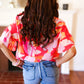 Tropical Vibes Peach Floral Dolman Ruffle Frill Sleeve Blouse