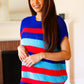 Forget Me Not Royal Blue Stripe Short Sleeve Dolman Sweater