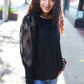 Feeling Femme Black Lace Bubble Sleeve Hacci Sweater Top