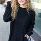 Classy Chic Black Mock Neck Chest Pocket Knit Sweater